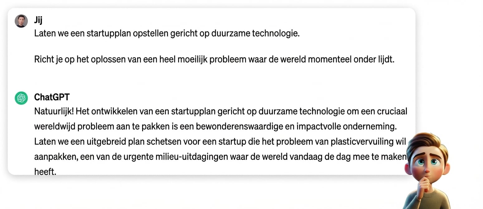 Cartoonillustratie van een peinzende persoon