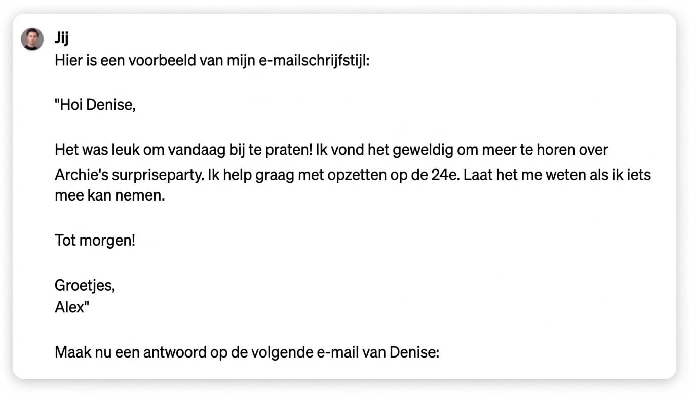 Screenshot van een gepersonaliseerd antwoord van ChatGPT