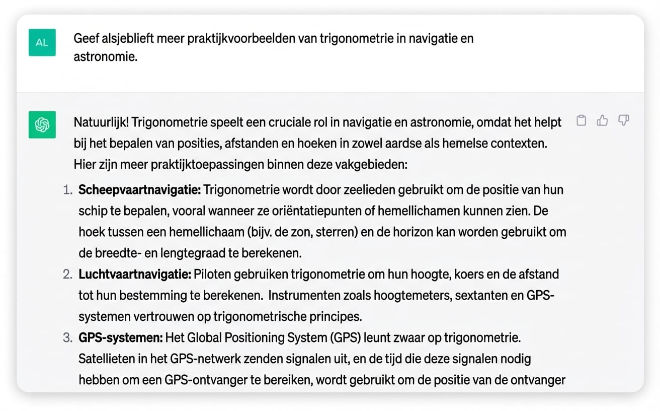Screenshot van een gedetailleerd antwoord gegenereerd door ChatGPT