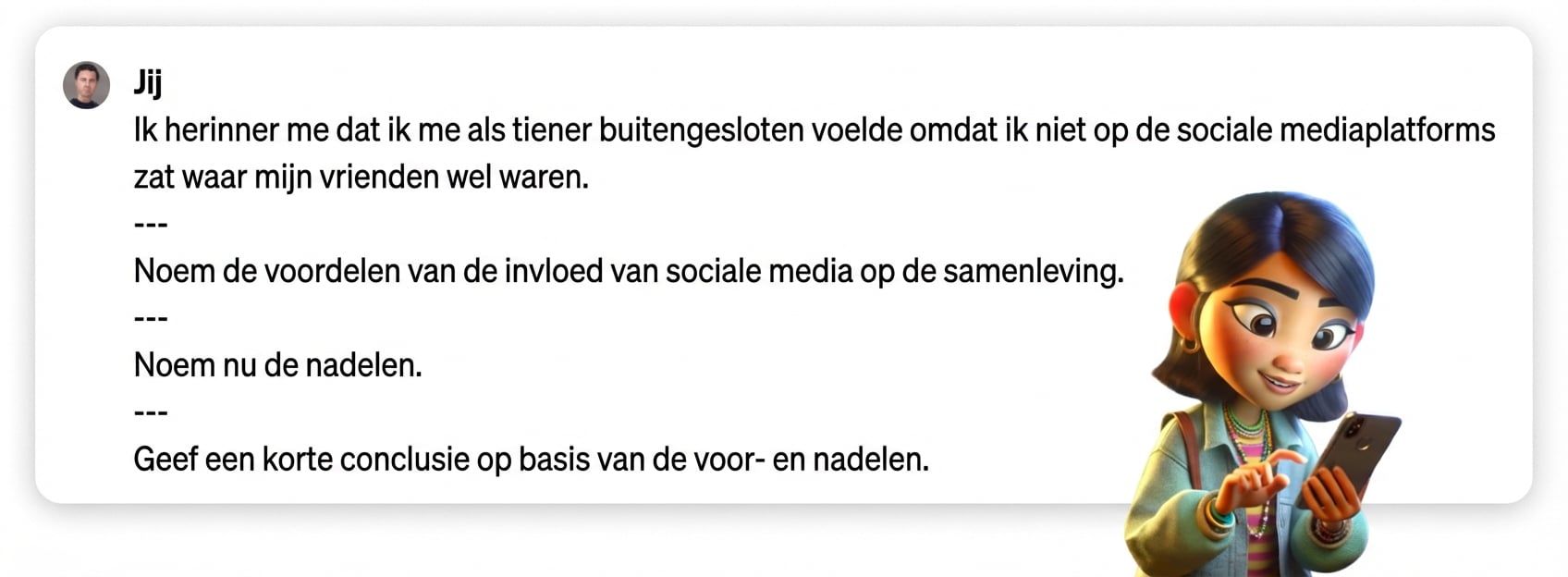 Voorbeeld van een prompt met drievoudige streepbegrenzers