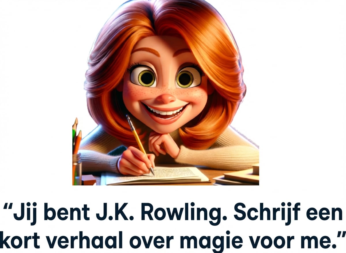 Een blije persoon met de prompt "you are j.k. rowling, write me a short story about magic"