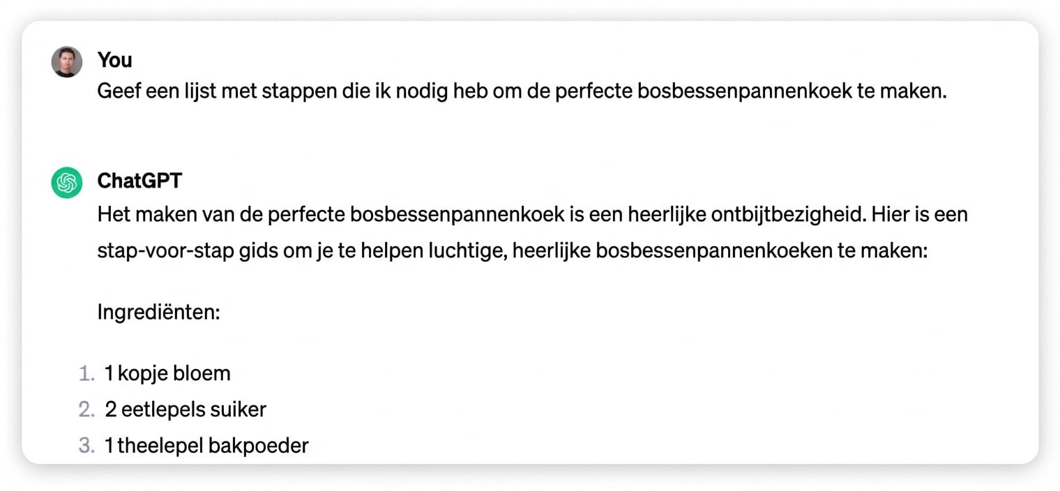 ChatGPT’s antwoord met de stappen voor de perfecte blauwebessenpannenkoek