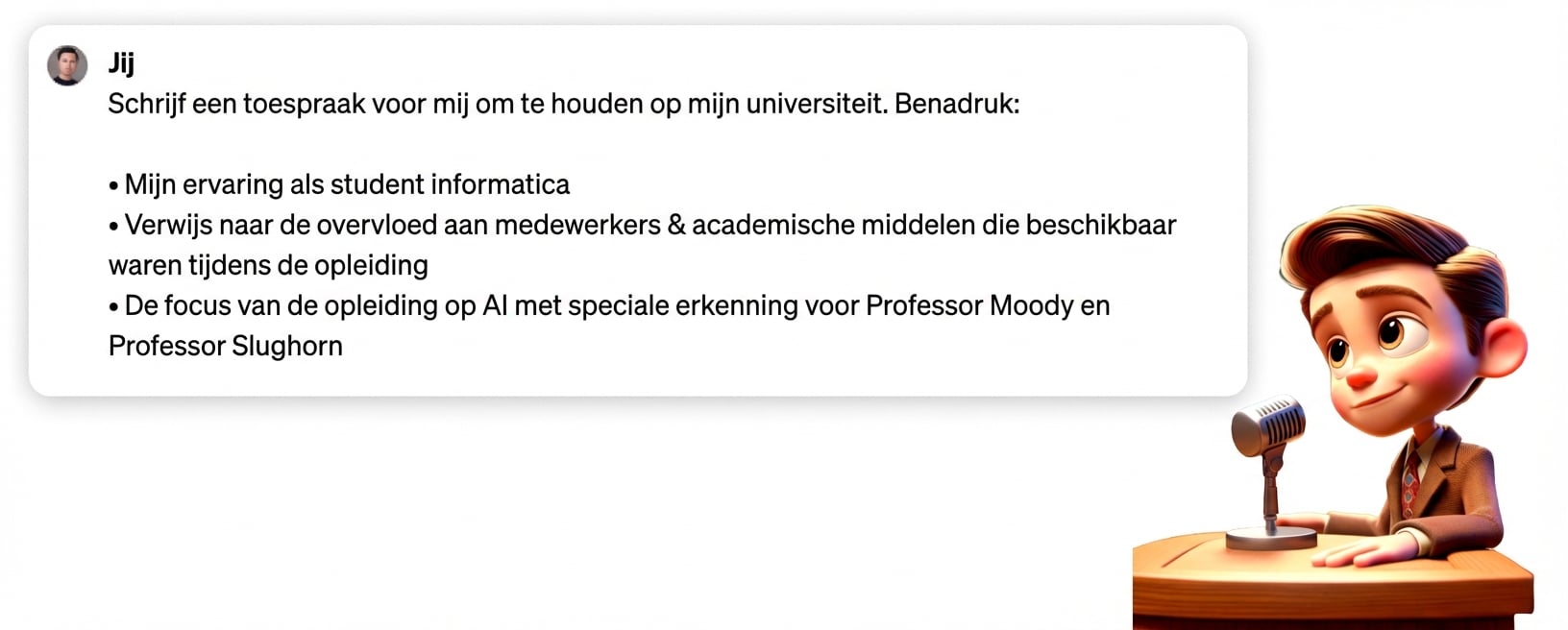 Cartoonillustratie van iemand die een speech geeft