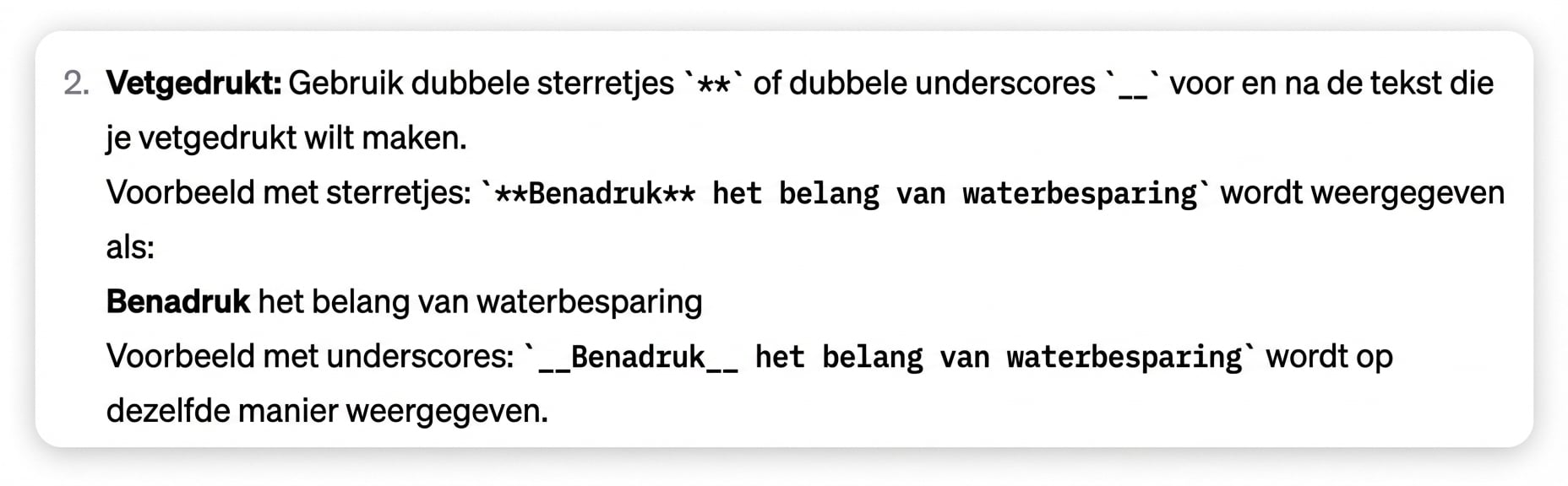 Voorbeelden van tekst benadrukken met sterretjes of underscores