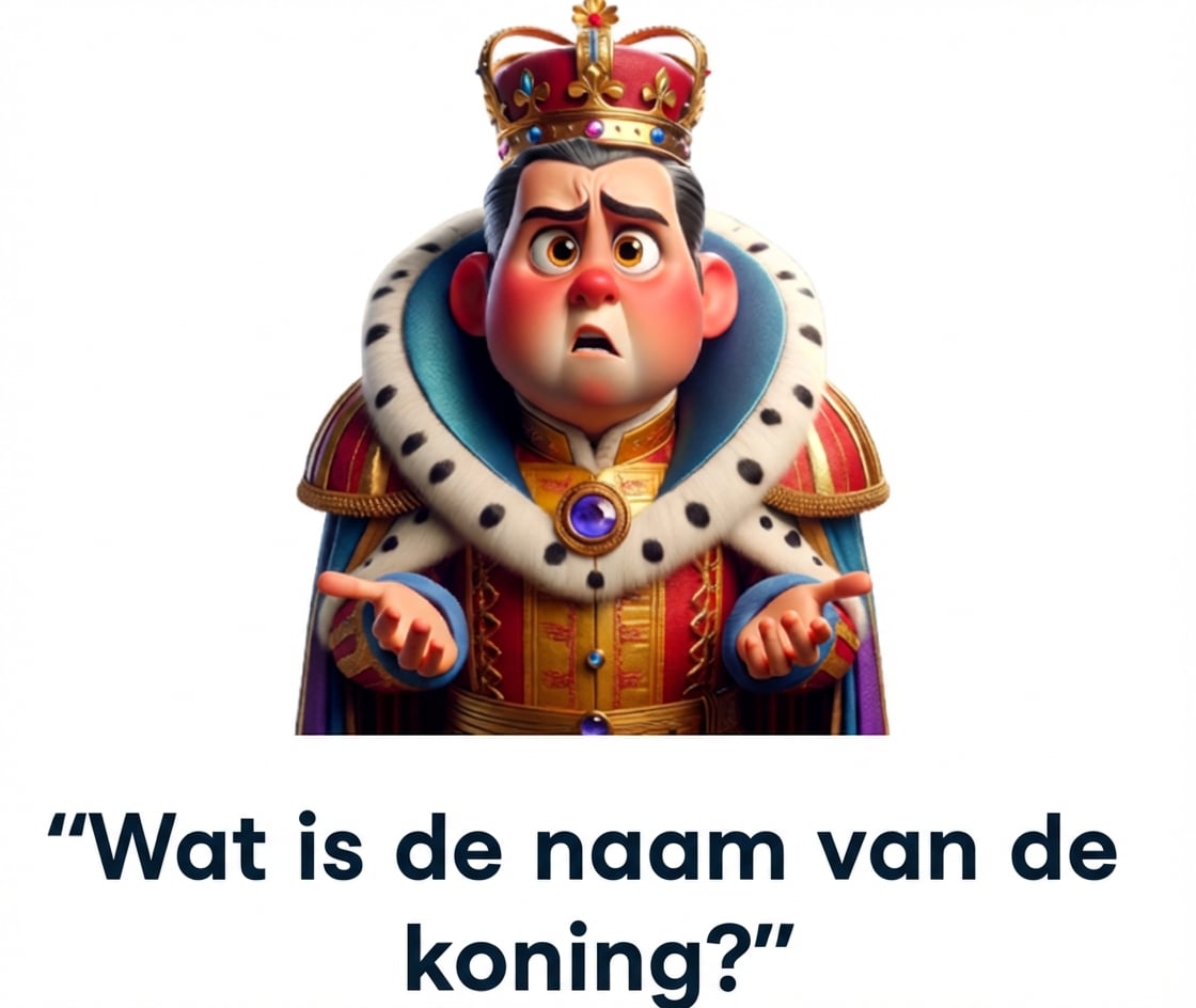 Een verwarde monarch met de vraag "what is the name of the monarch"