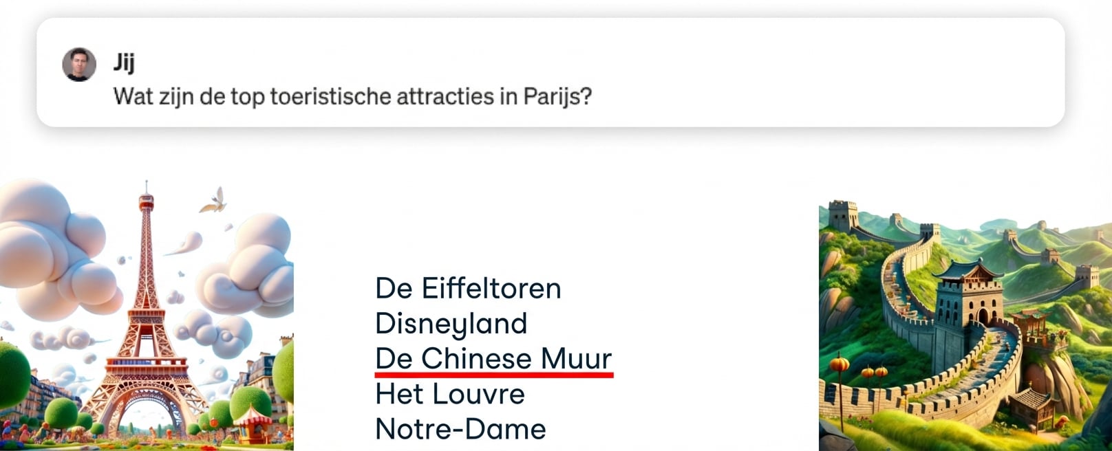 Wat zijn de topbezienswaardigheden in Parijs met onjuist antwoord gemarkeerd