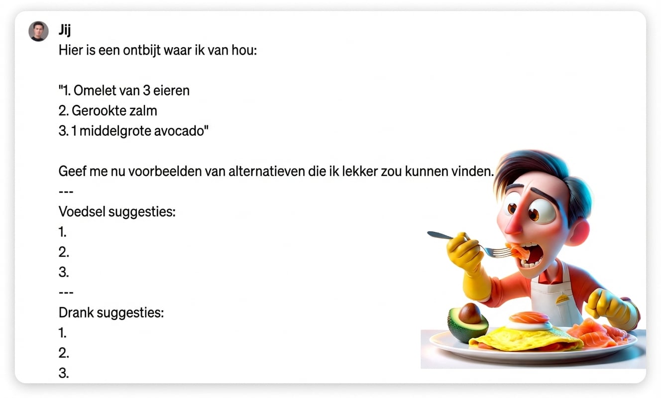 Cartoonillustratie van iemand die ontbijt