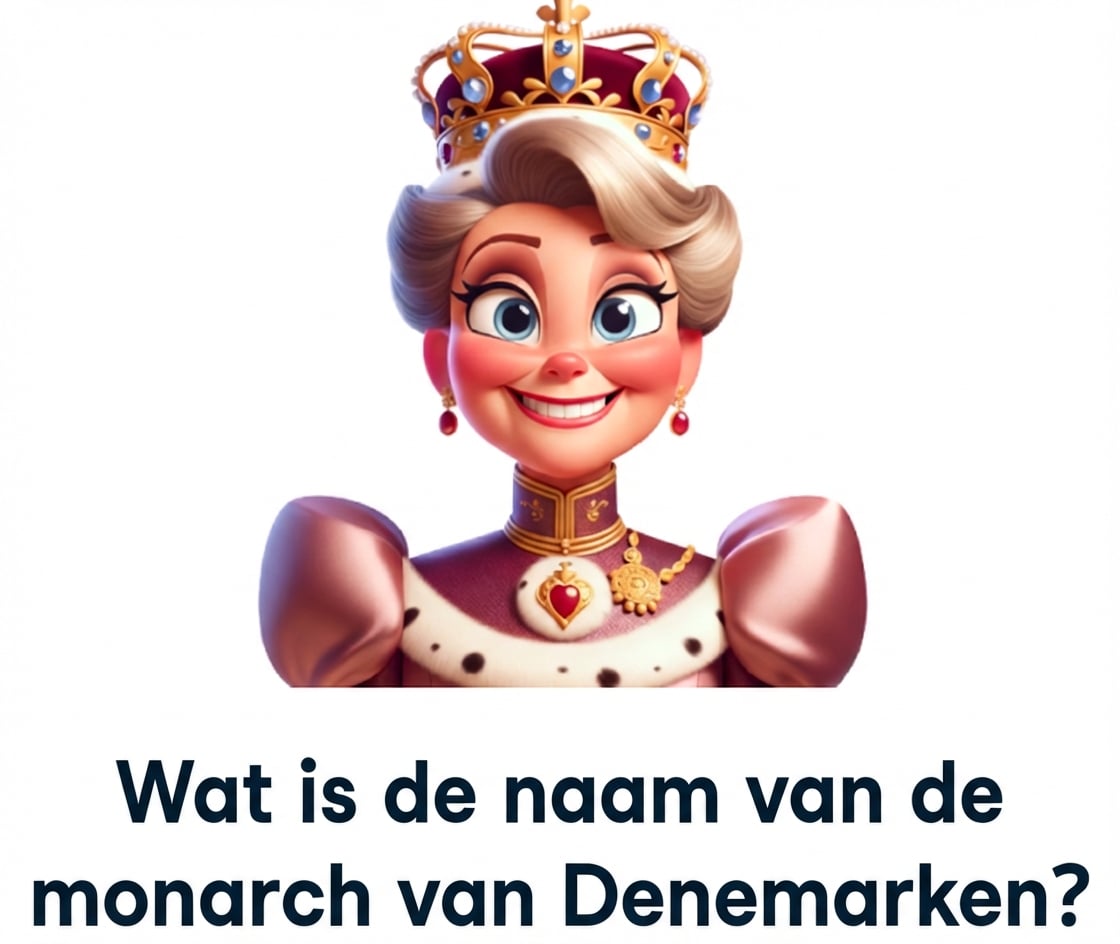 Een blije monarch met de vraag "what is the name of the monarch of denmark"