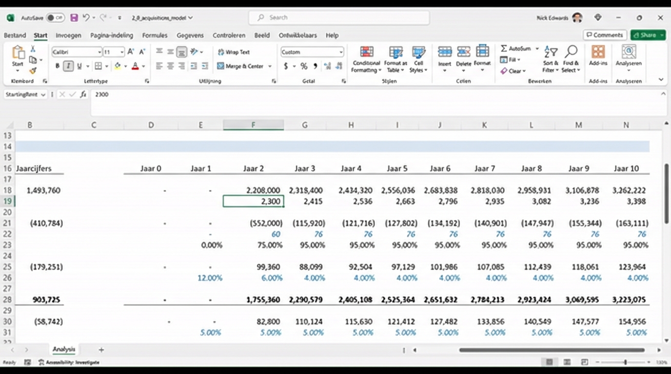 Gif die laat zien hoe wijzigingen in input in een financieel model outputs beïnvloeden