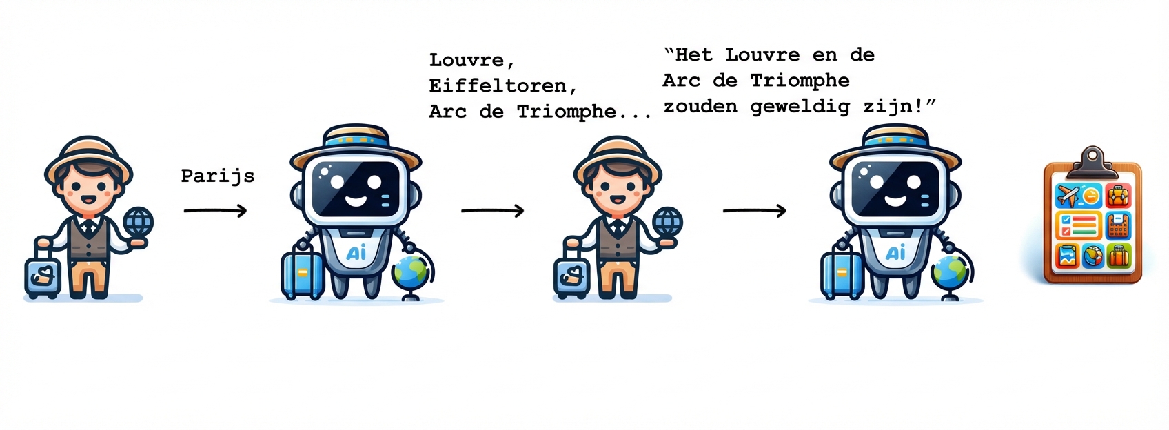 De AI-reisgids maakt een route voor de gekozen activiteiten.