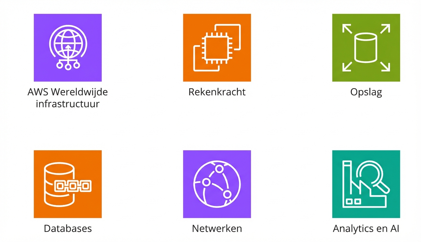 Meerdere iconen die core AWS-services tonen.