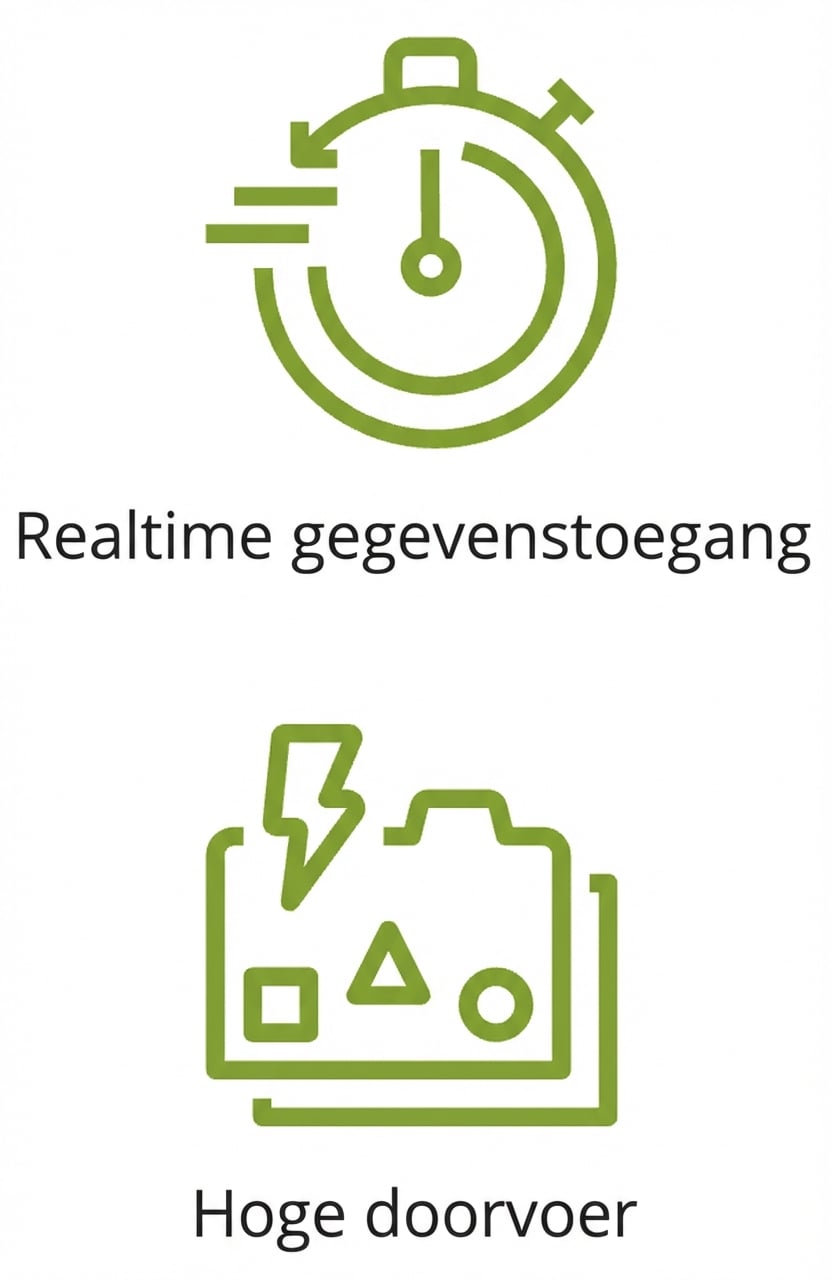 Twee pictogrammen voor real-time data-toegang en hoge throughput.