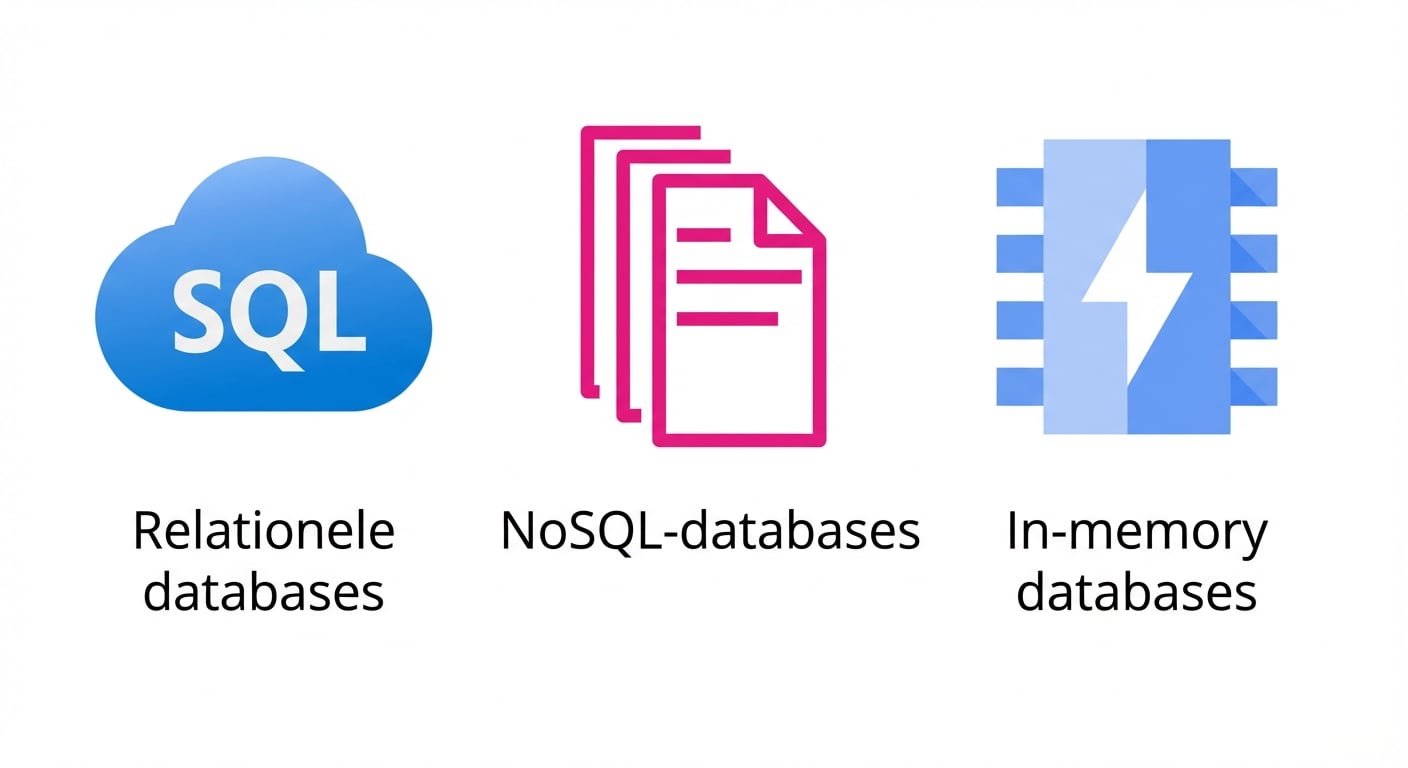 Pictogrammen van relationele, NoSQL- en in-memory-databases.