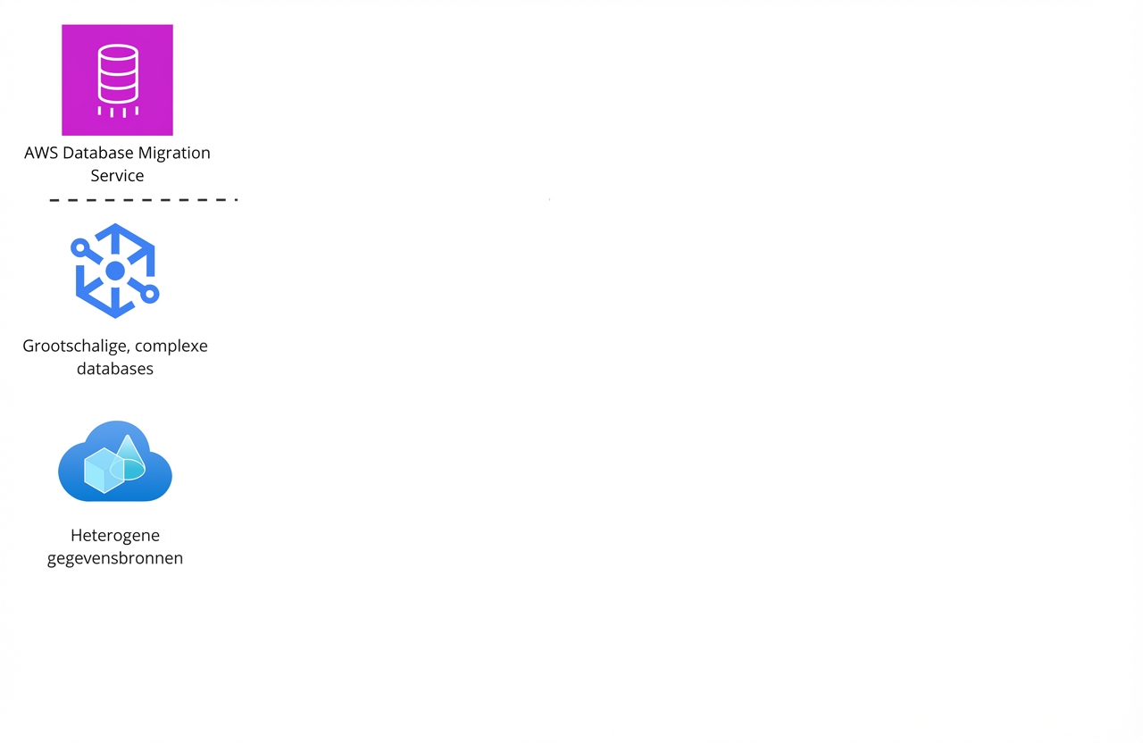 Een tabeloverzicht met pictogrammen van functies van AWS Database Migration Service.