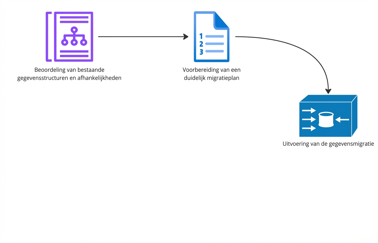 Een stroomdiagram met stappen van een datamigratieproject.