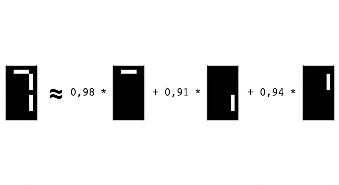 box met 3 strepen is ongeveer gelijk aan 0,98 keer box met één streep plus 0,91 keer box met een andere streep plus 0,95 keer box met een andere streep