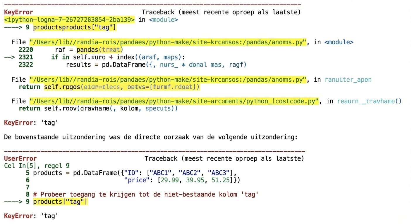 Traceback bij het subsetten van een pandas DataFrame op een niet-bestaande kolom