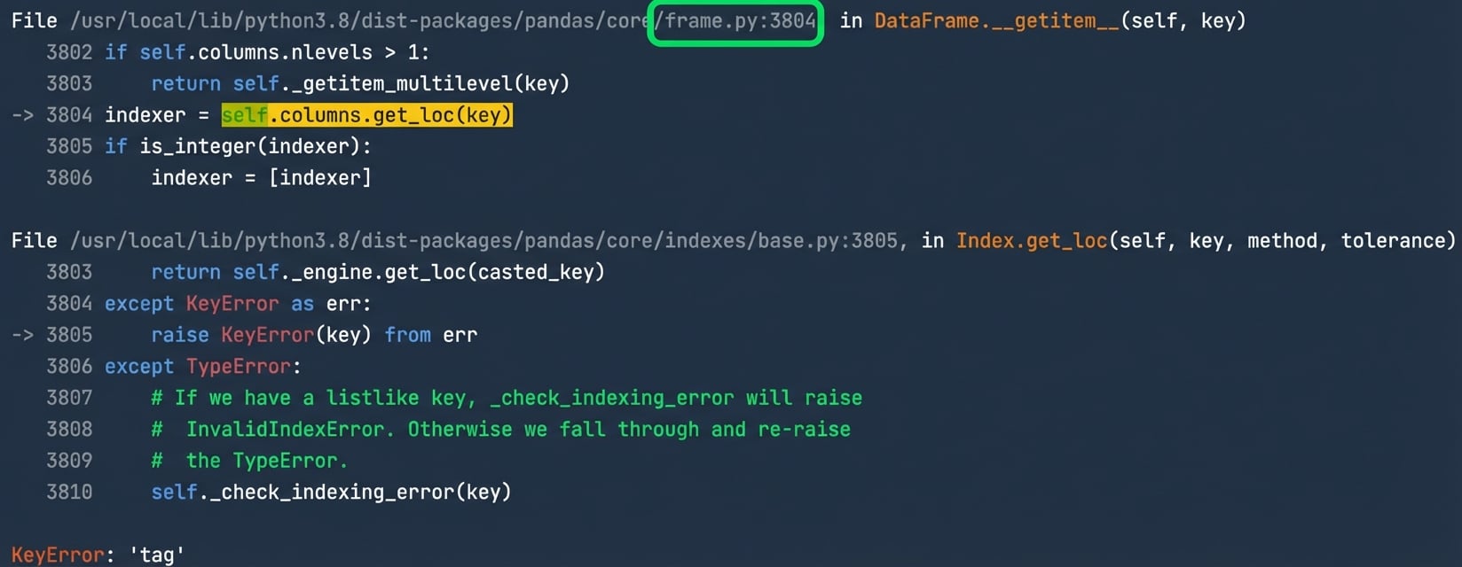 Traceback met code die bewust een fout geeft