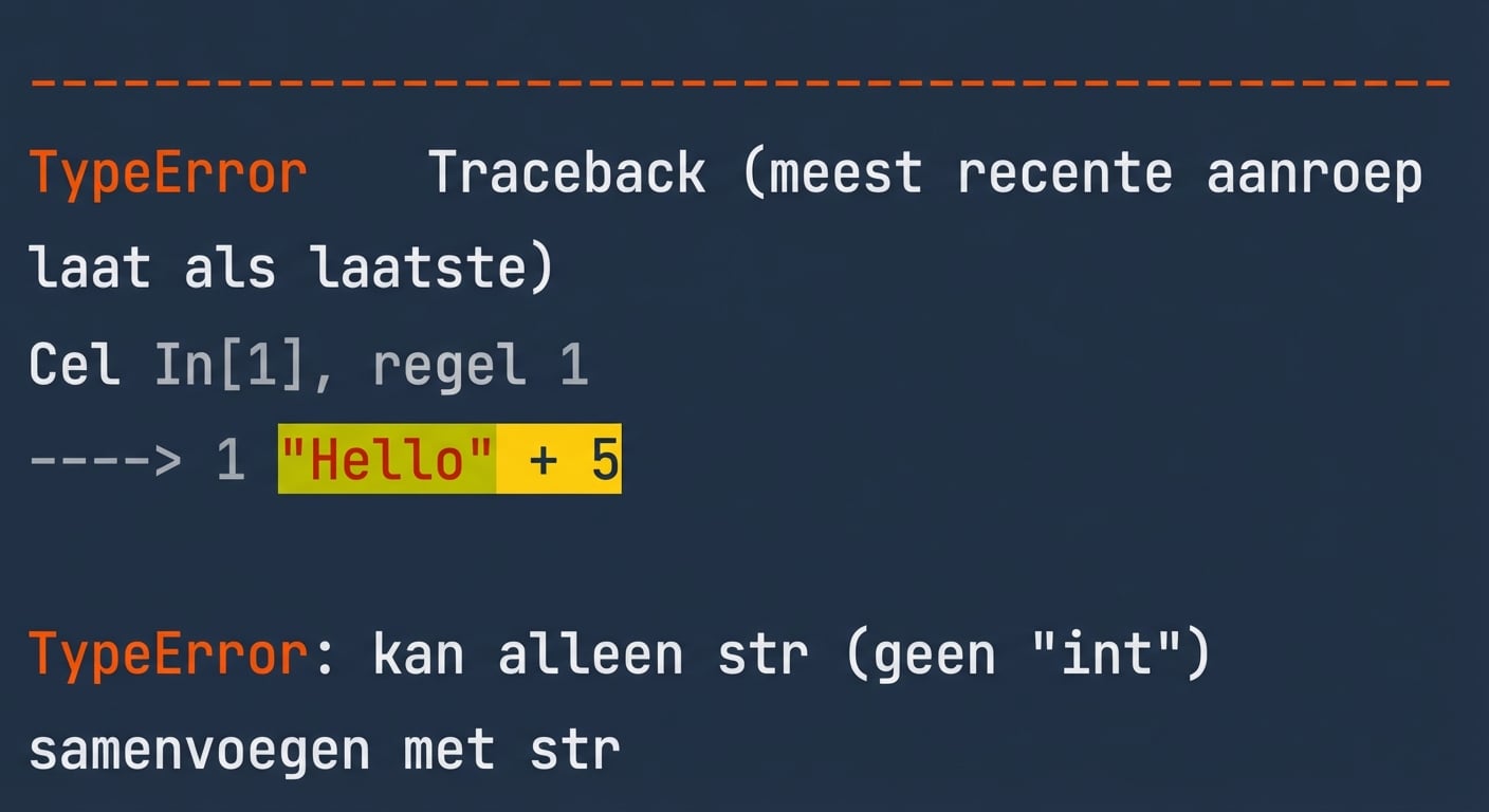 TypeError-uitvoer: strings en integers kun je niet combineren