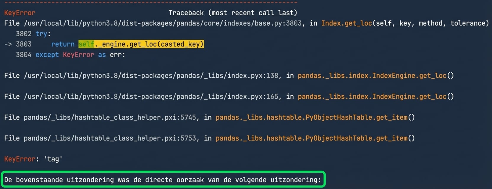 Traceback met KeyError gemarkeerd