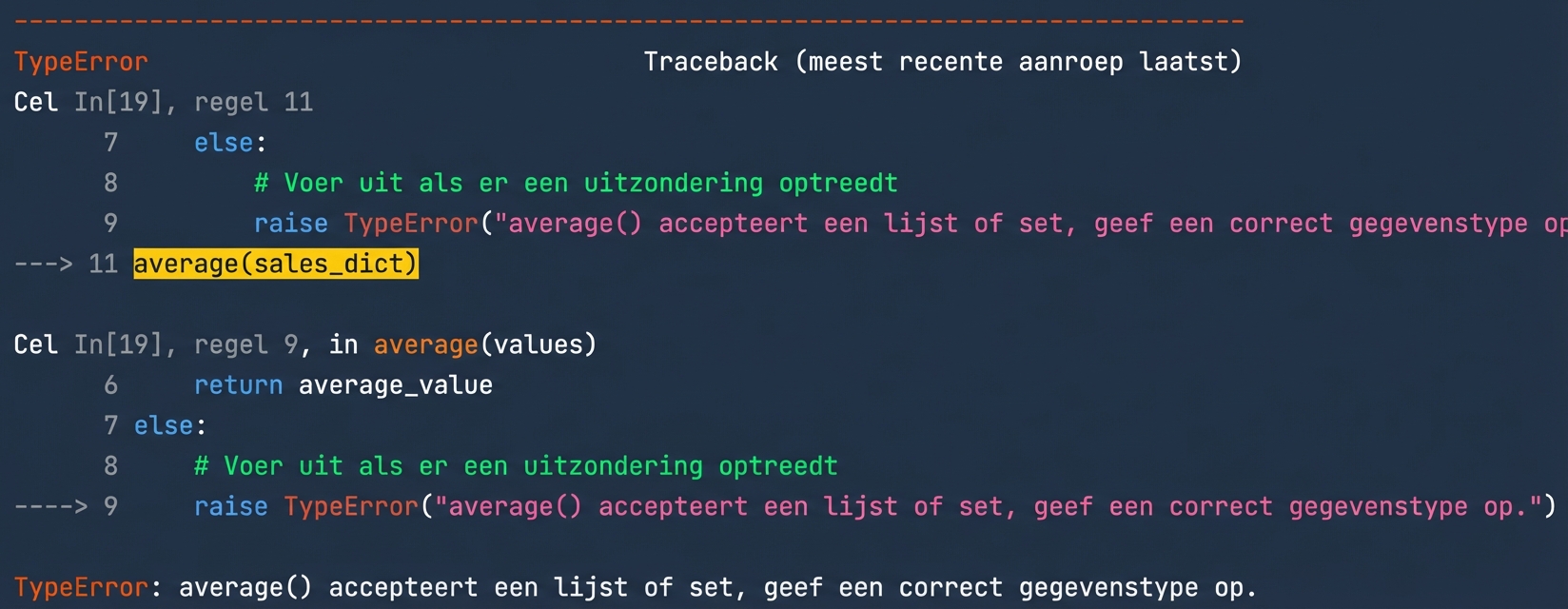 TypeError-uitvoer met het aangepaste bericht om het juiste datatype te geven