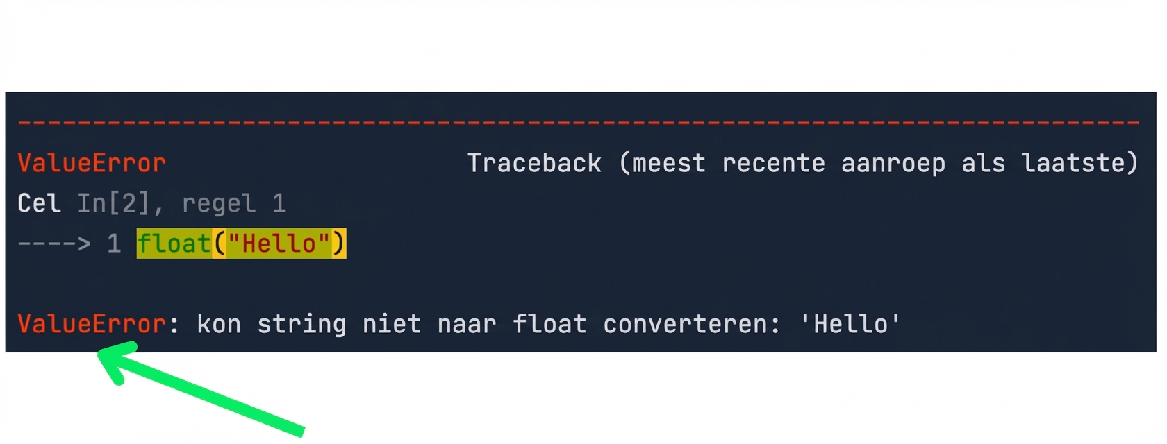 Traceback-bericht met het fouttype gemarkeerd