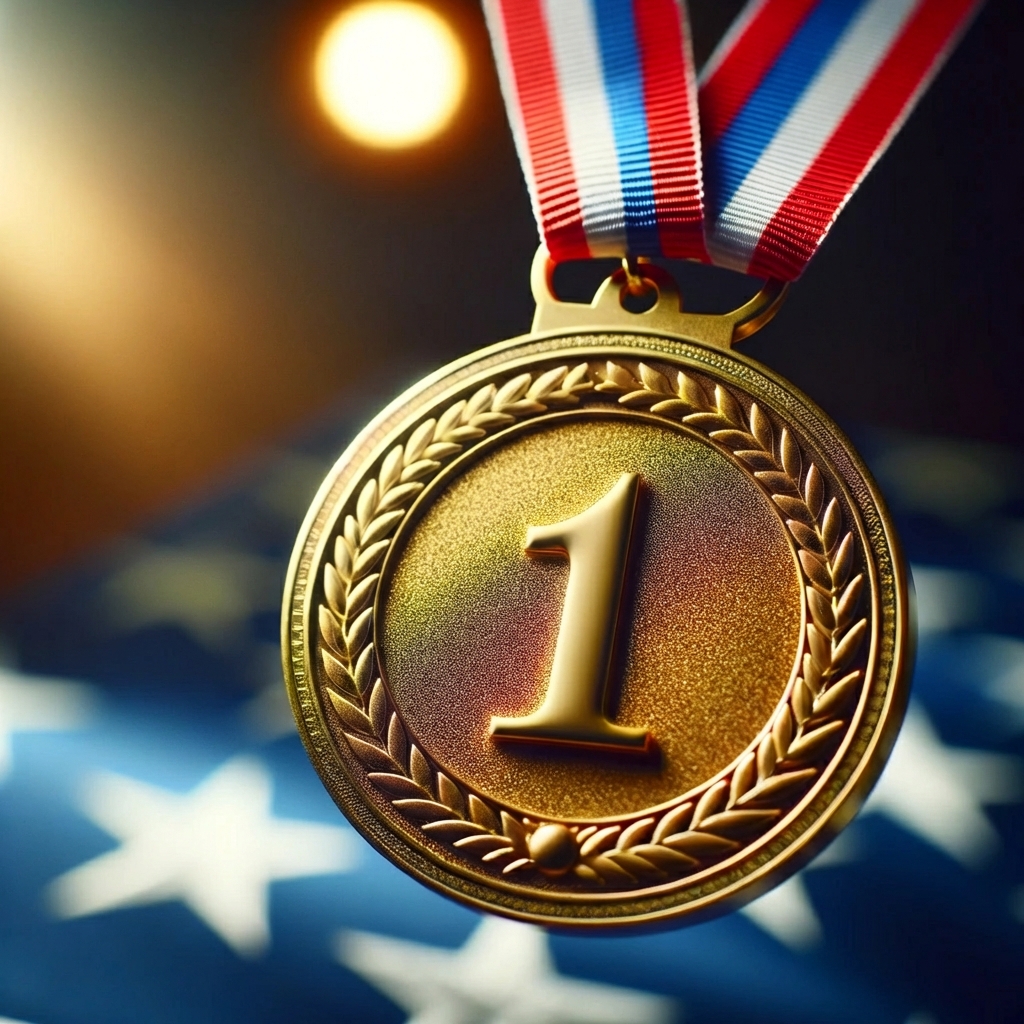 Een gouden medaille met het cijfer 1