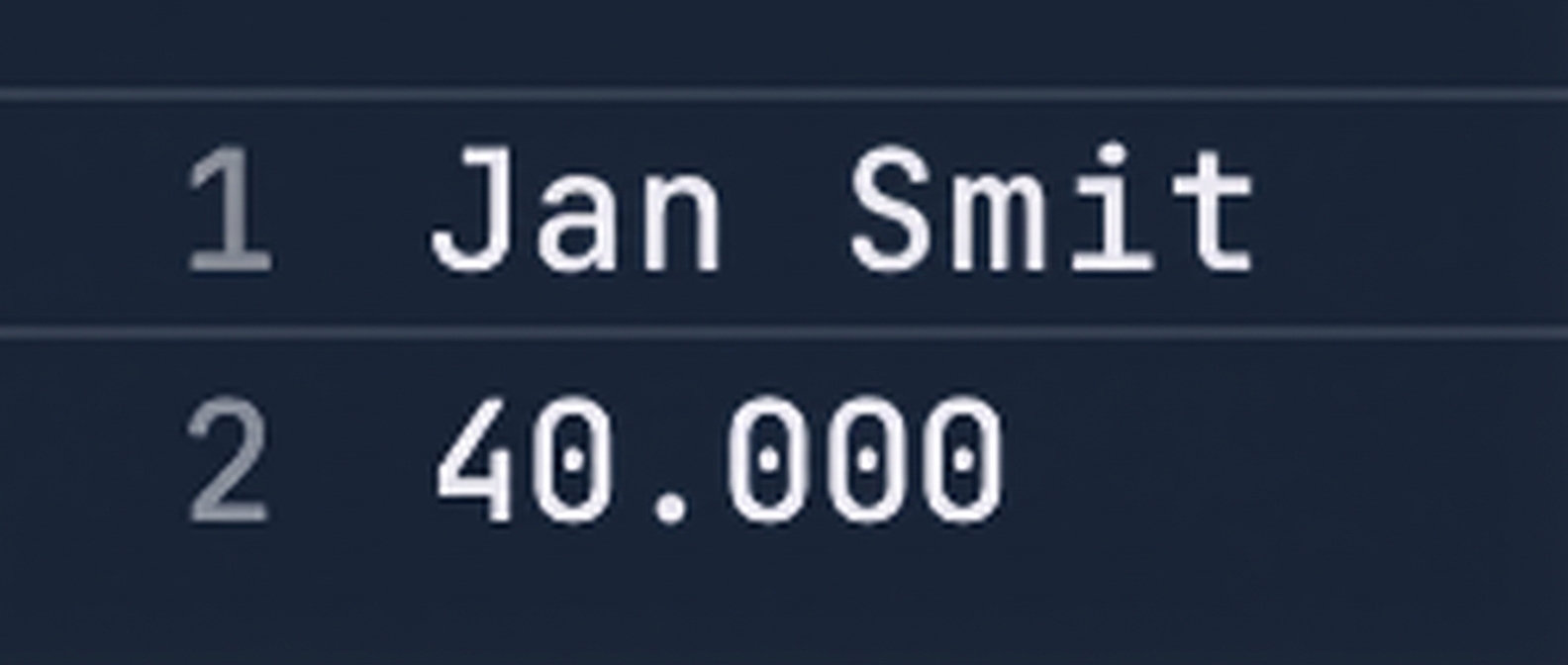 Tekstbestand met de naam John Smith en salaris 40000