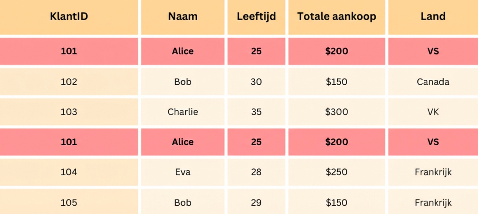 Dubbele rijen gemarkeerd in voorbeeldgegevens.png