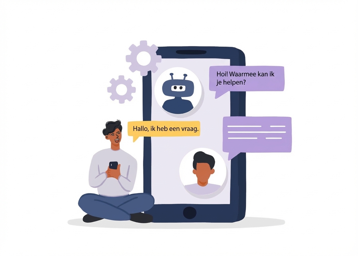 Een illustratie van een klant die chat met een klantenservicebot