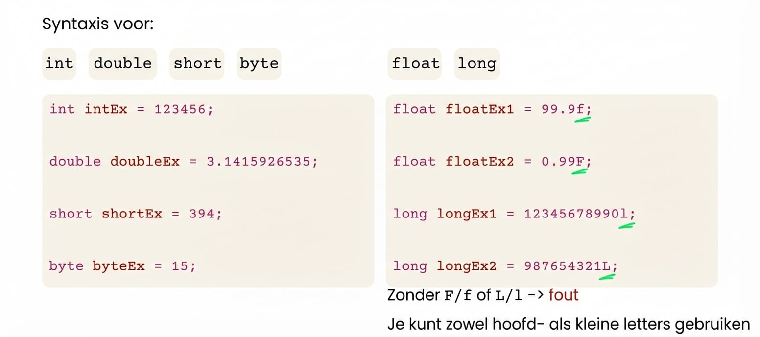 Syntax voor float en long vereist een F/f of L/l aan het einde