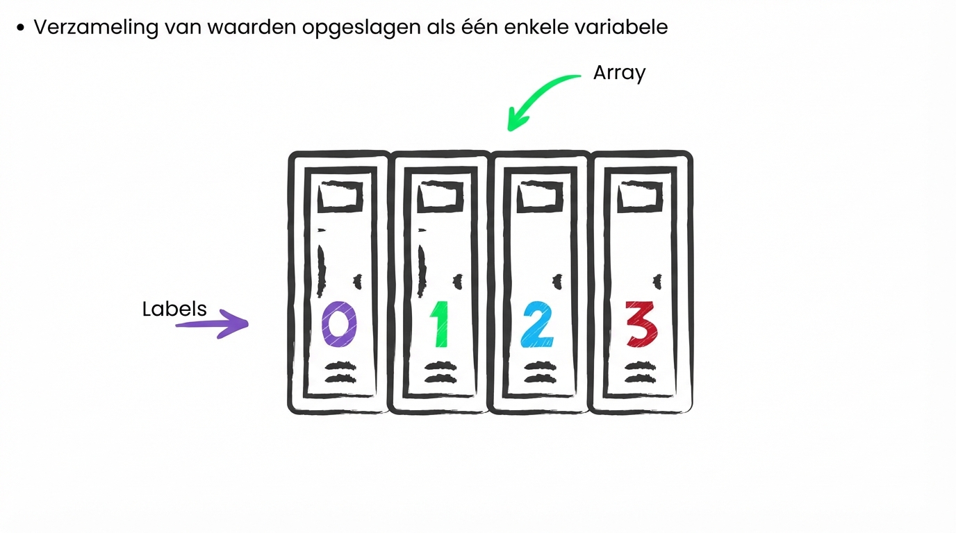 Een array voorgesteld als een rij kluisjes met genummerde labels (index)