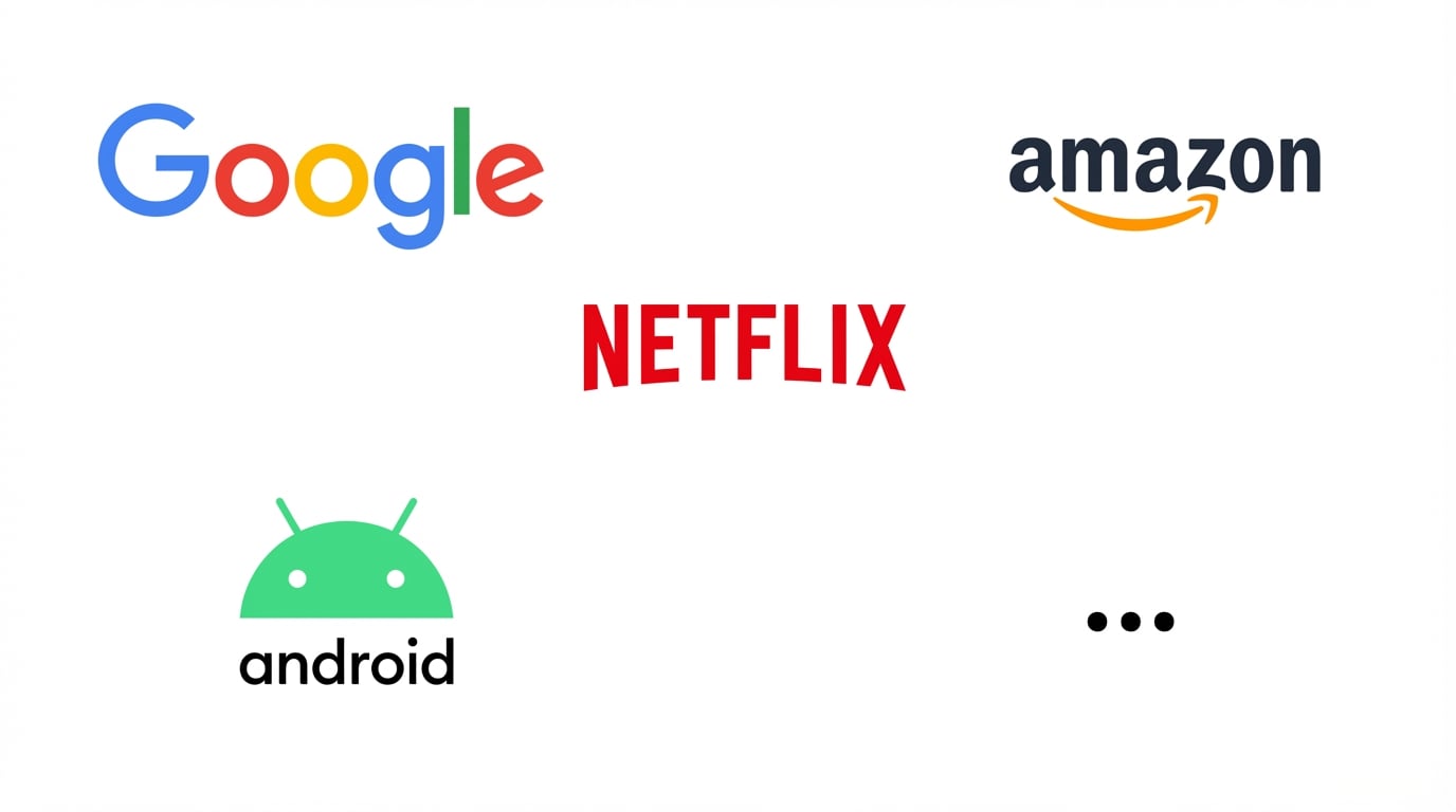 Logo's van Google, Amazon, Netflix en Android