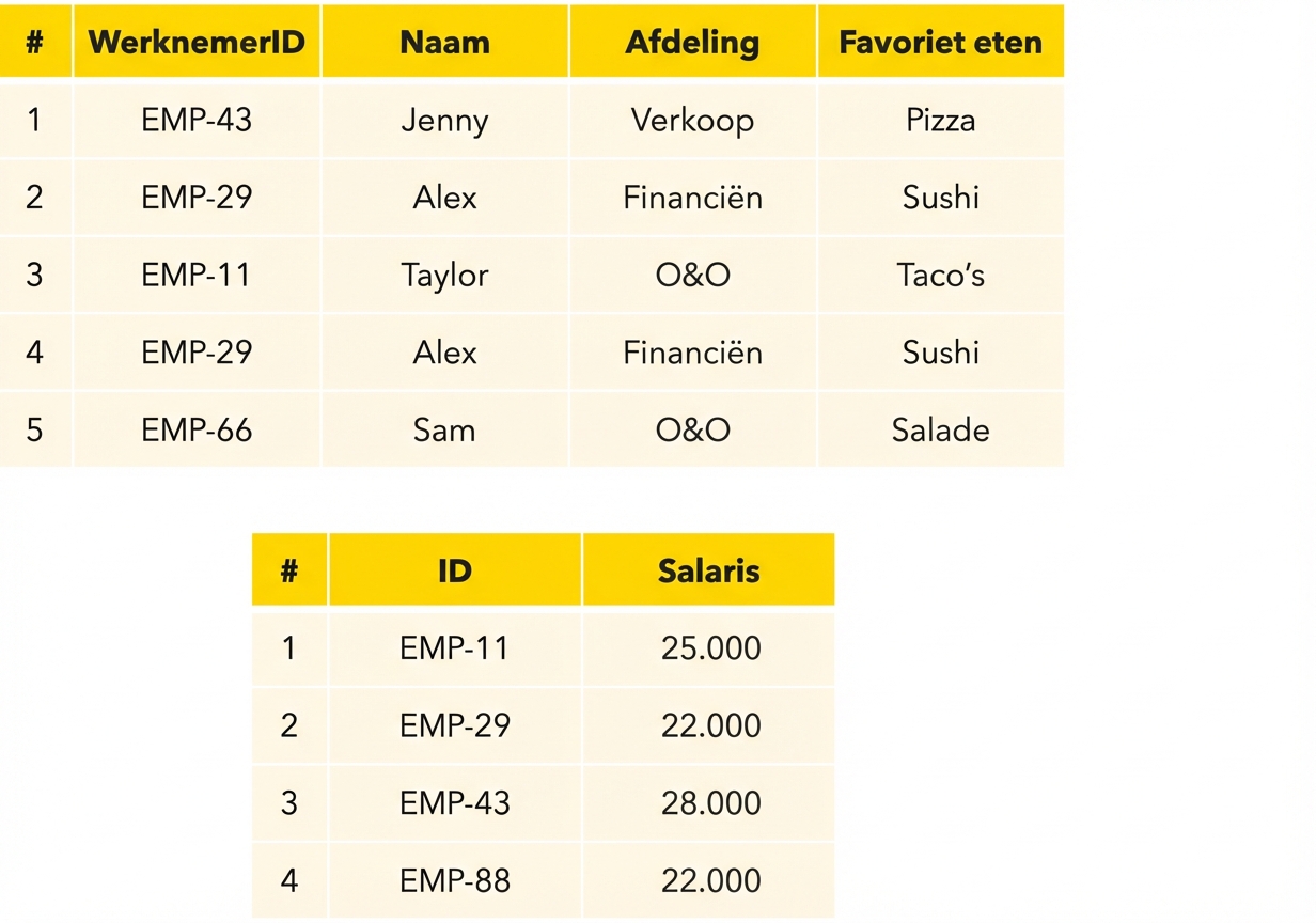 Tabellen medewerkers en salaris
