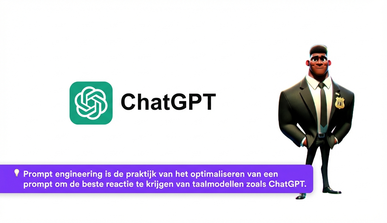 Het ChatGPT-logo en een getekende FBI-agent