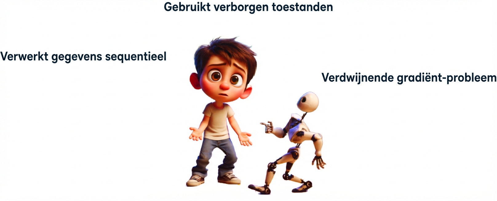 Illustratie van een verwarde jongen met een kleine robot