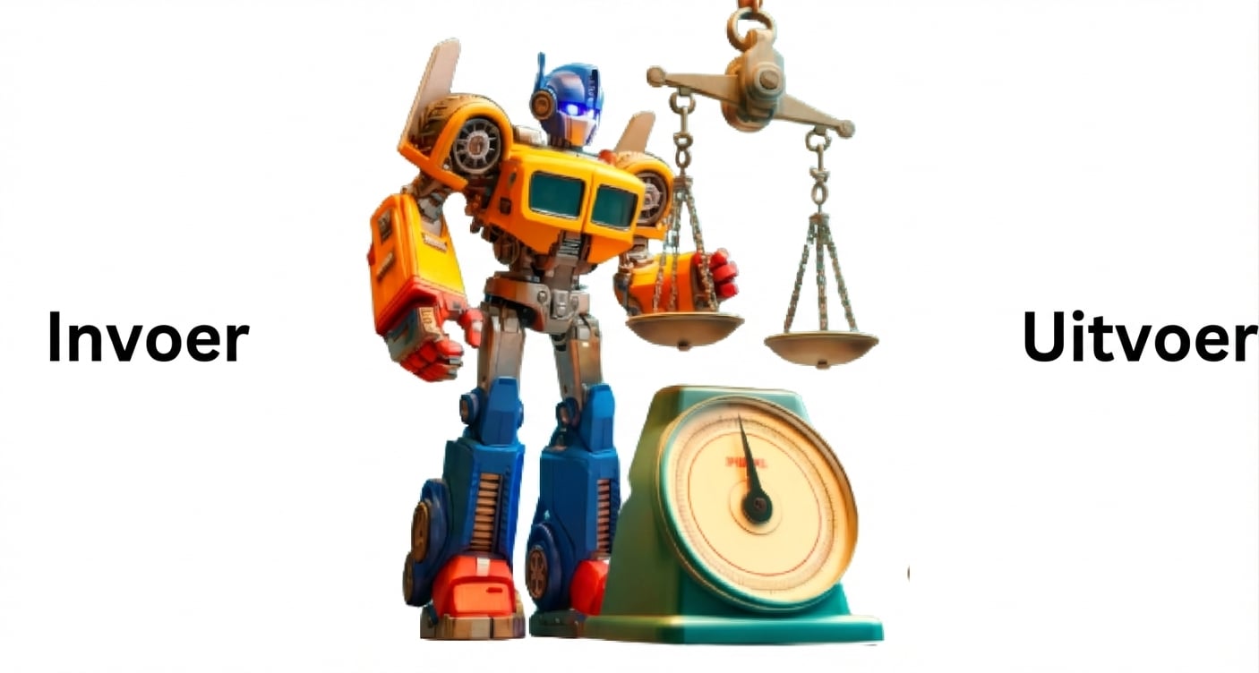 Robot à la Transformer naast een weegschaal