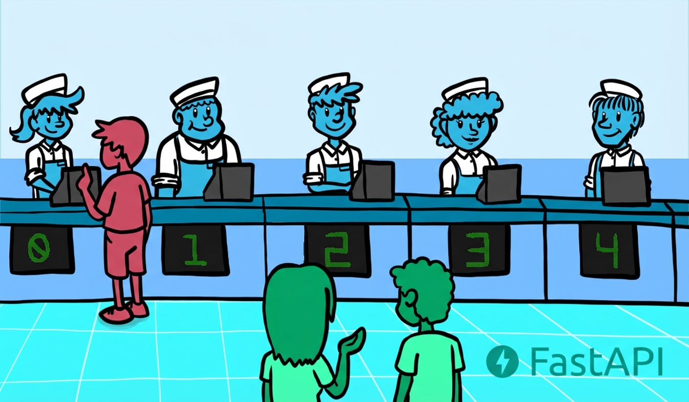 Klanten in de rij voor burgers die serieel worden bereid en geserveerd