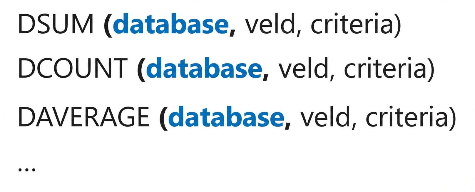 Syntaxis van Excel-databasefuncties