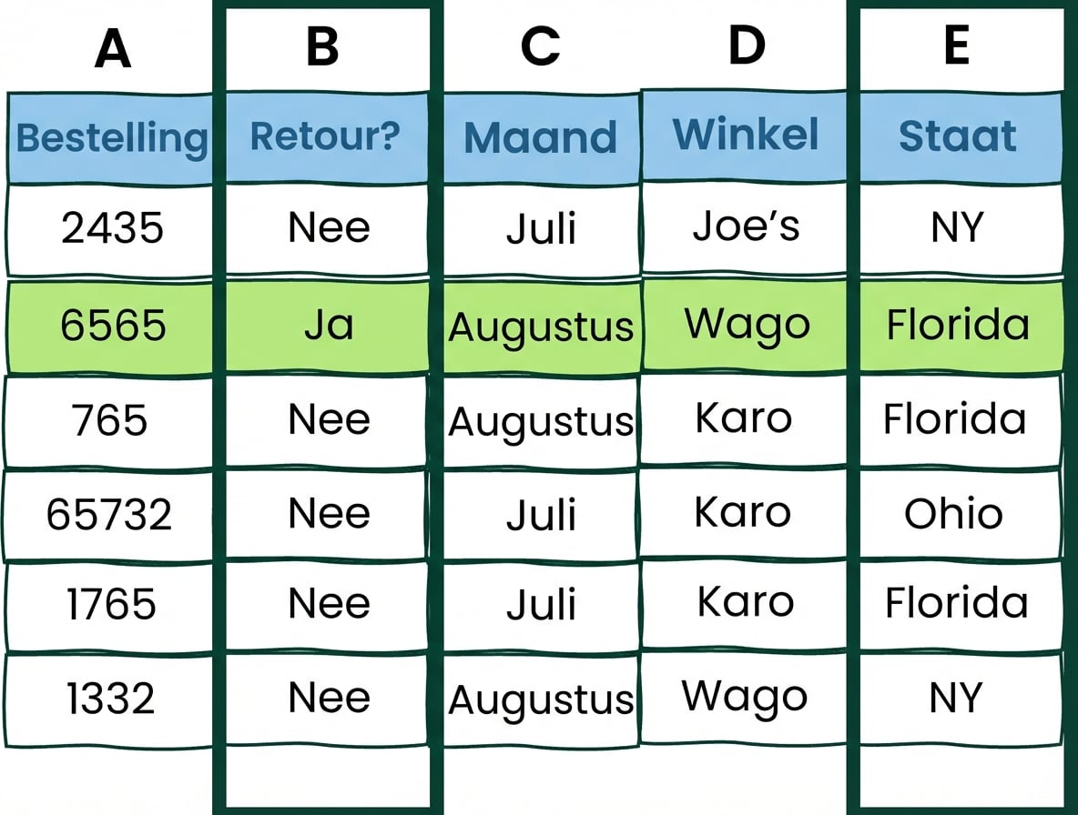 Voorbeeld van Excel-tabel met twee EN-voorwaarden
