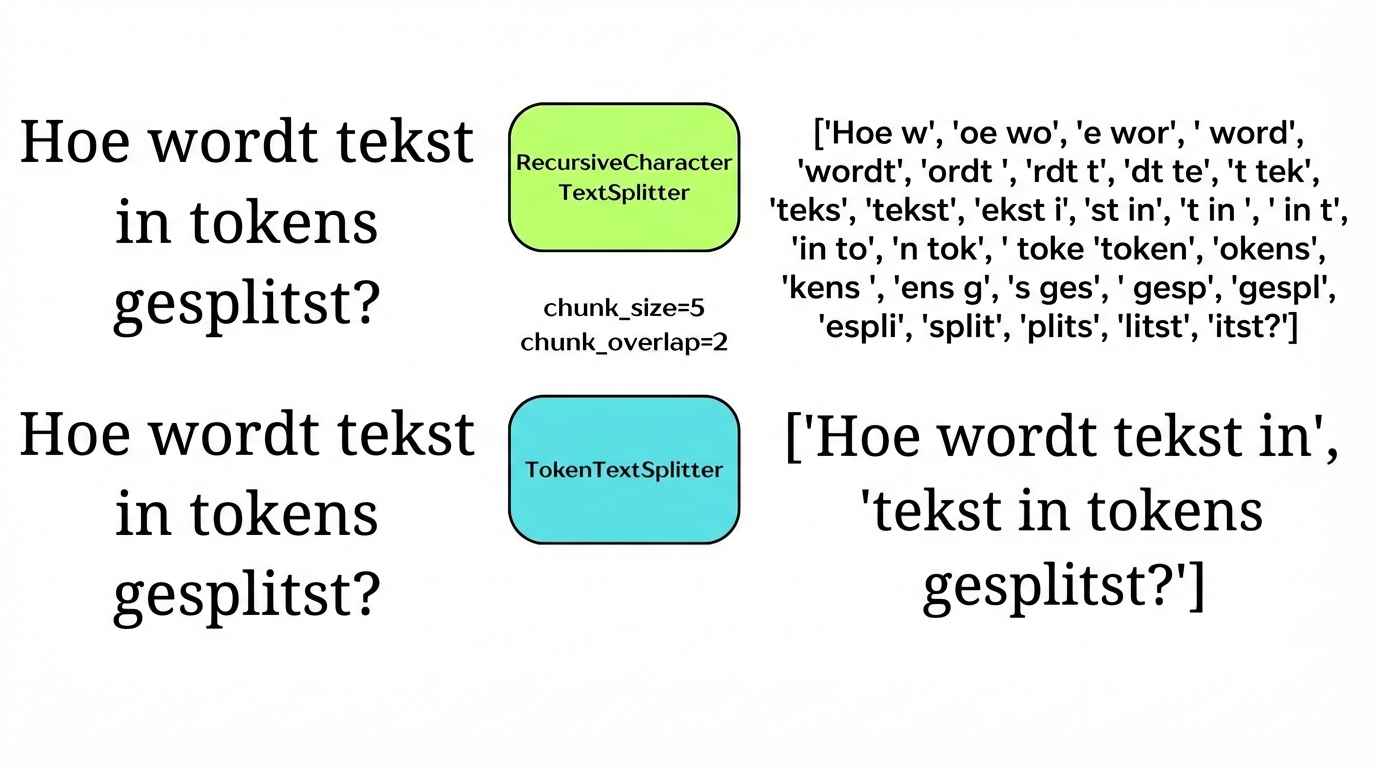 Een tokensplitser die tekst in chunks splitst op basis van het aantal tokens.