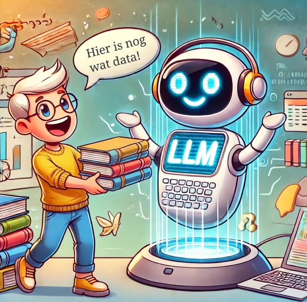 Iemand die een LLM extra info geeft in de vorm van boeken.