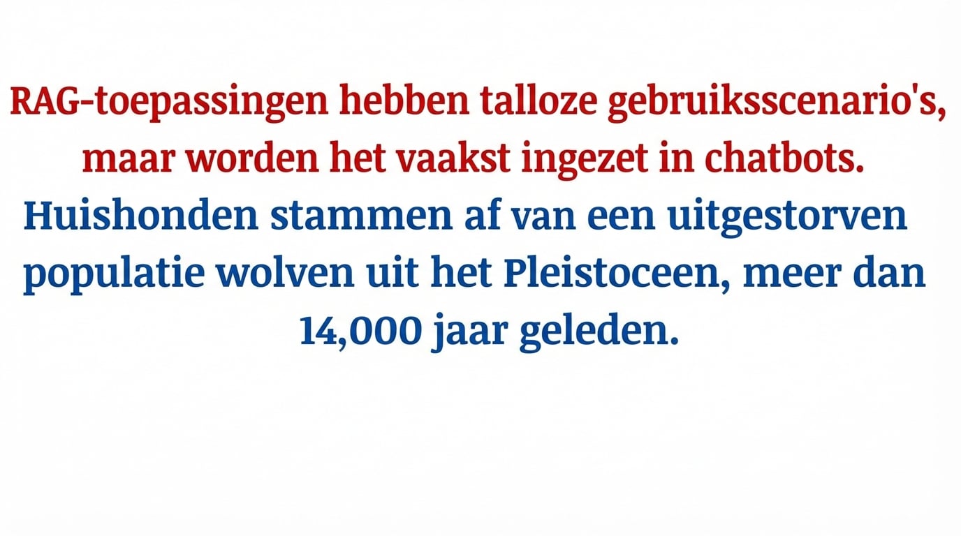 Een semantische splitter splitst de alinea waar het onderwerp wisselt van RAG naar honden.