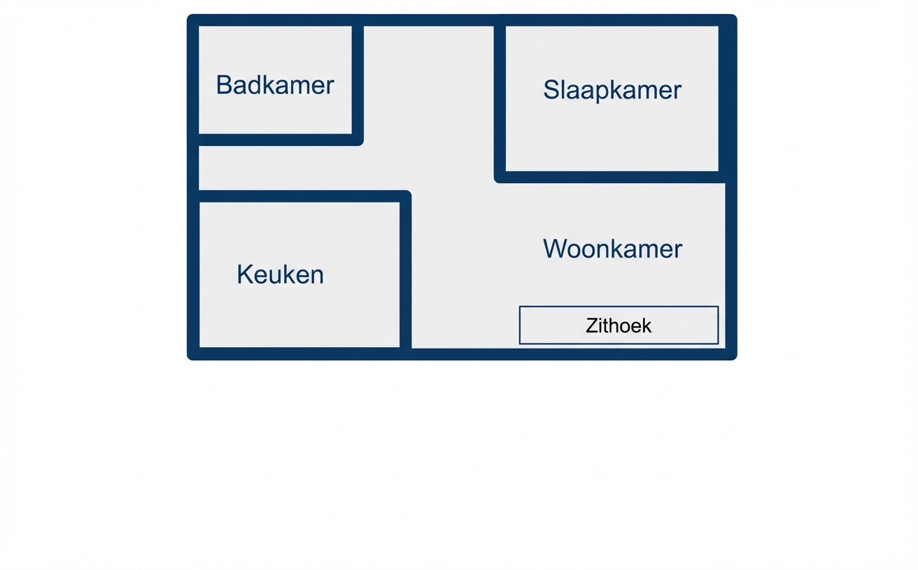 Rechthoekige plattegrond van een studio-appartement