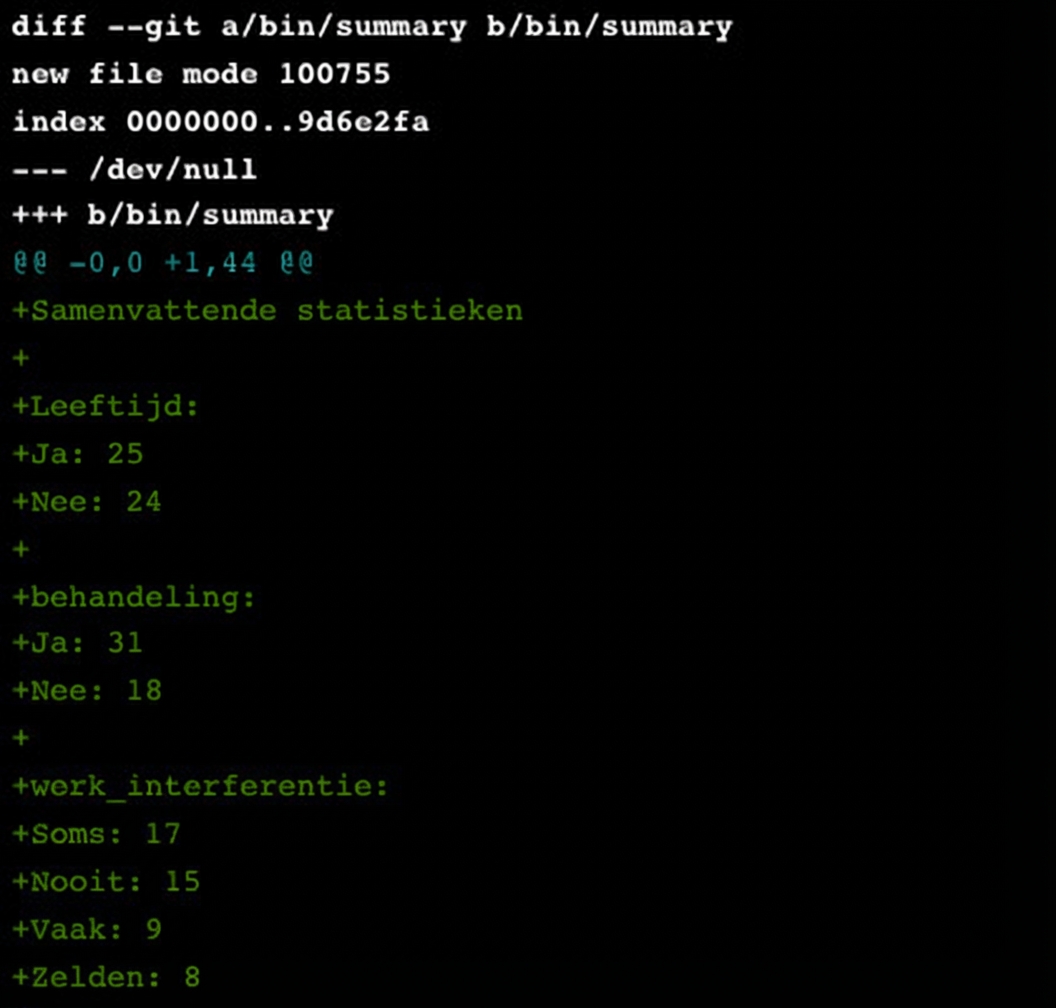 git diff main summary-statistics output, truncated