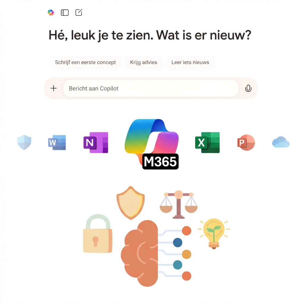 Het Copilot-chat- en Copilot 365-pictogram, en een pictogram dat een weergave is van verantwoorde AI