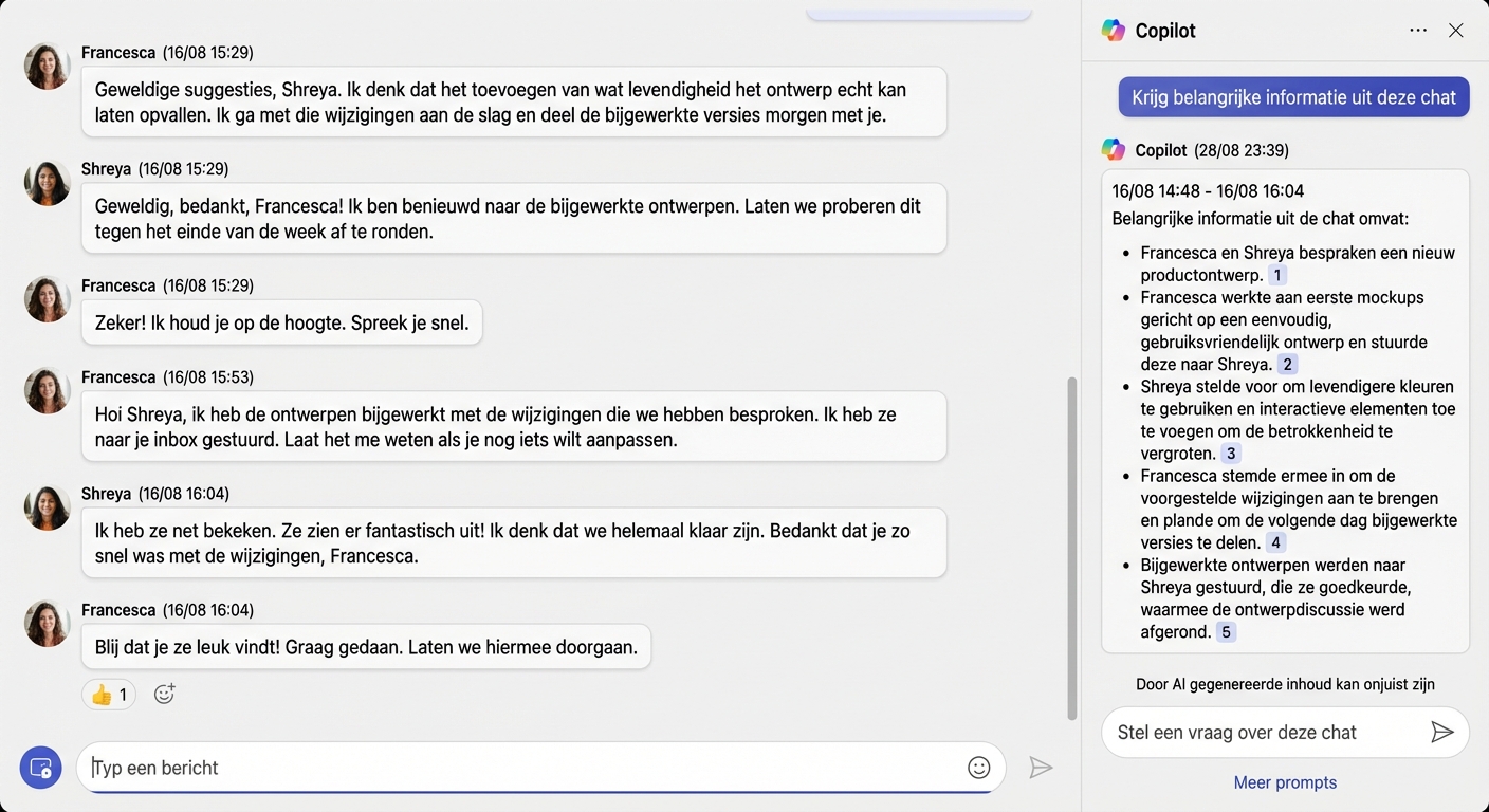 Copilot om de belangrijkste informatie uit de chat te halen.