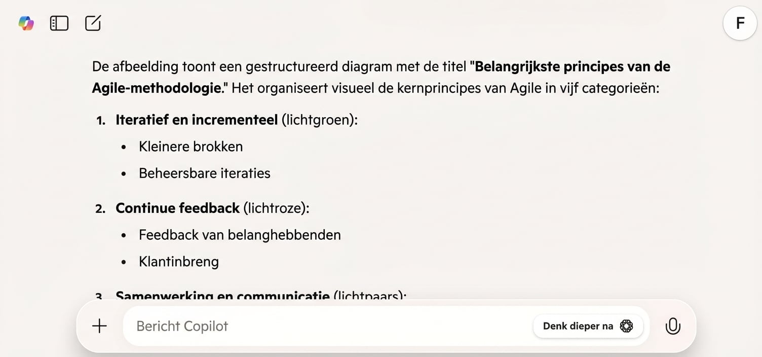 Screenshot van het antwoord van Copilot, waarin het projectmanagementdiagram wordt uitgelegd