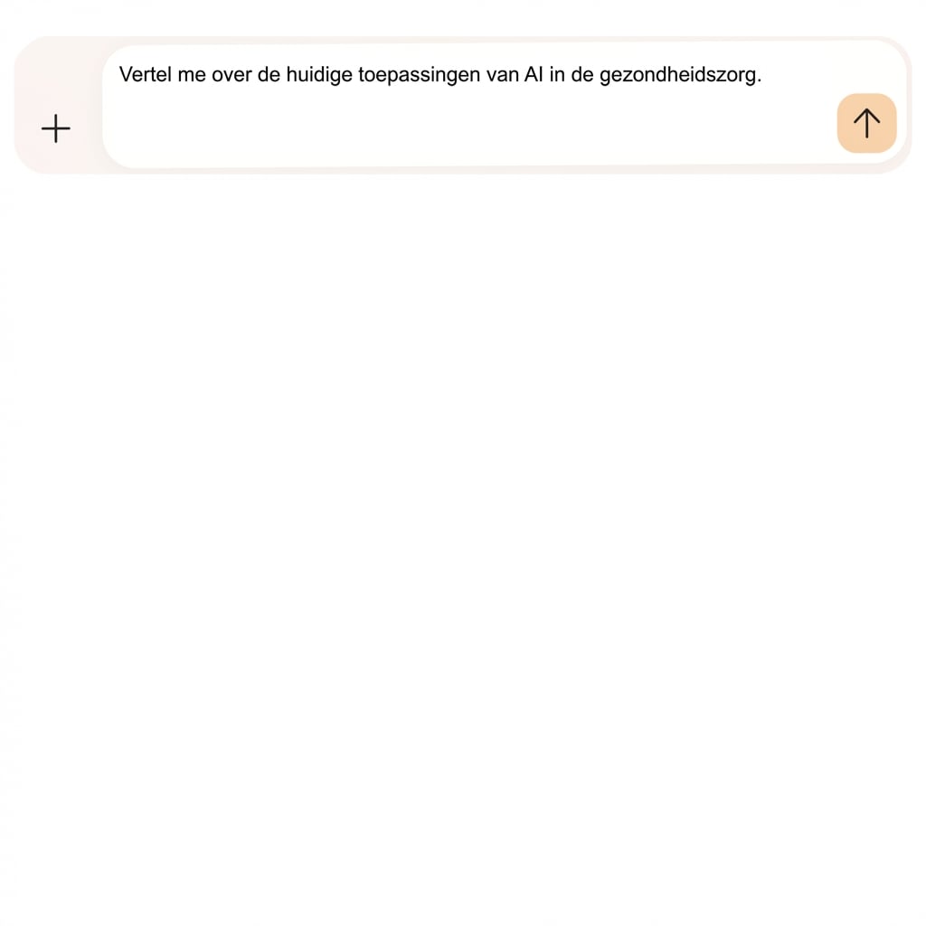 Tekst zegt: Vertel me over de huidige toepassingen van AI in de gezondheidszorg