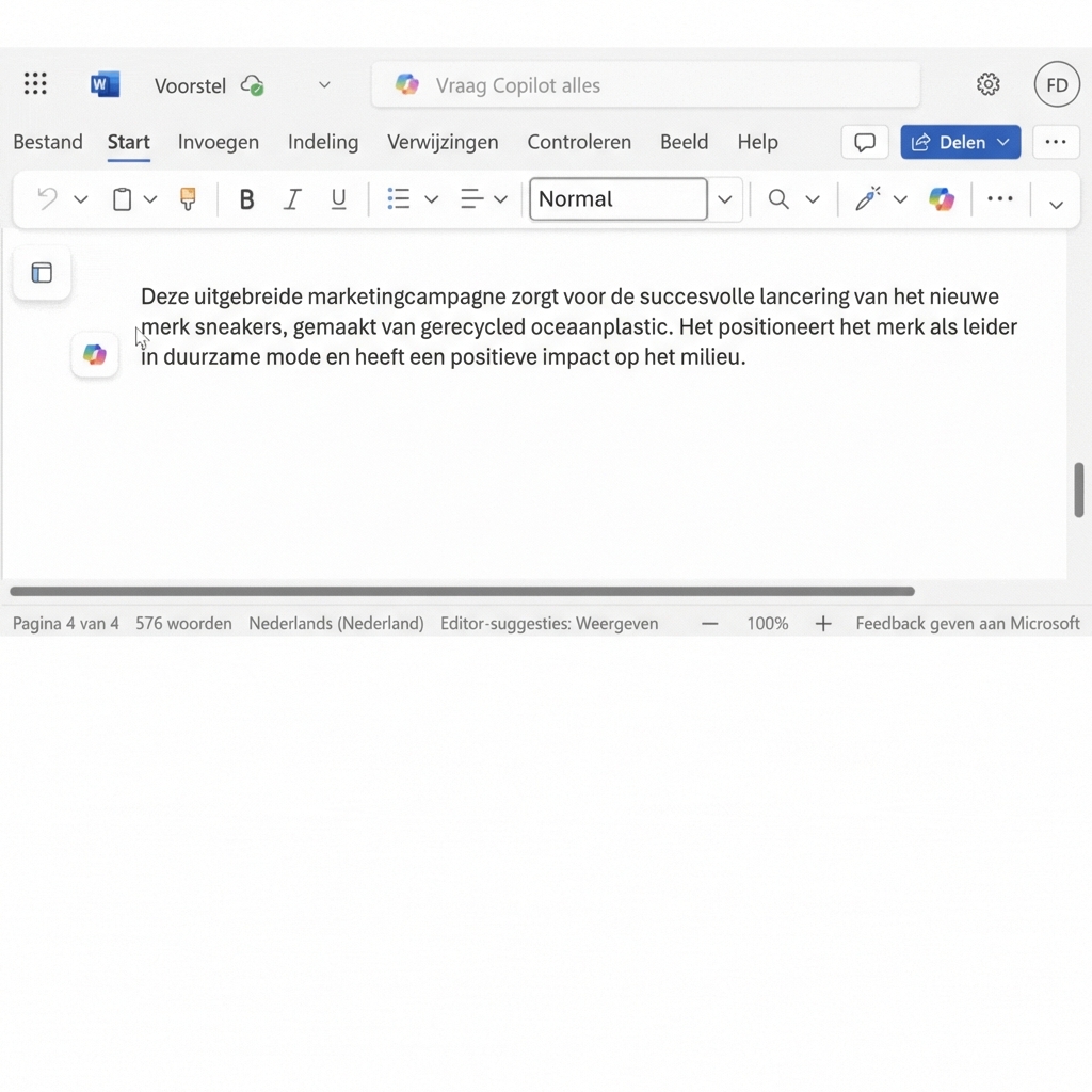 De paragraaf die je moet aanpassen in het document, met diverse suggesties van Copilot